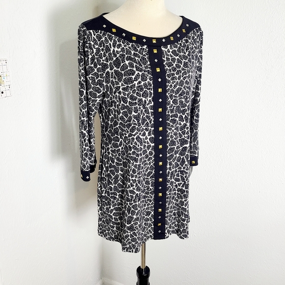 Style & Co. Black & White Print Tunic w/Gold & Silver Stud Accents, Size PL, NWT - Picture 2 of 10